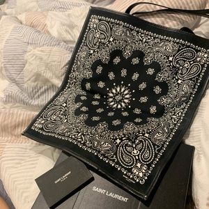 Saint Laurent bandana print leather tote bag